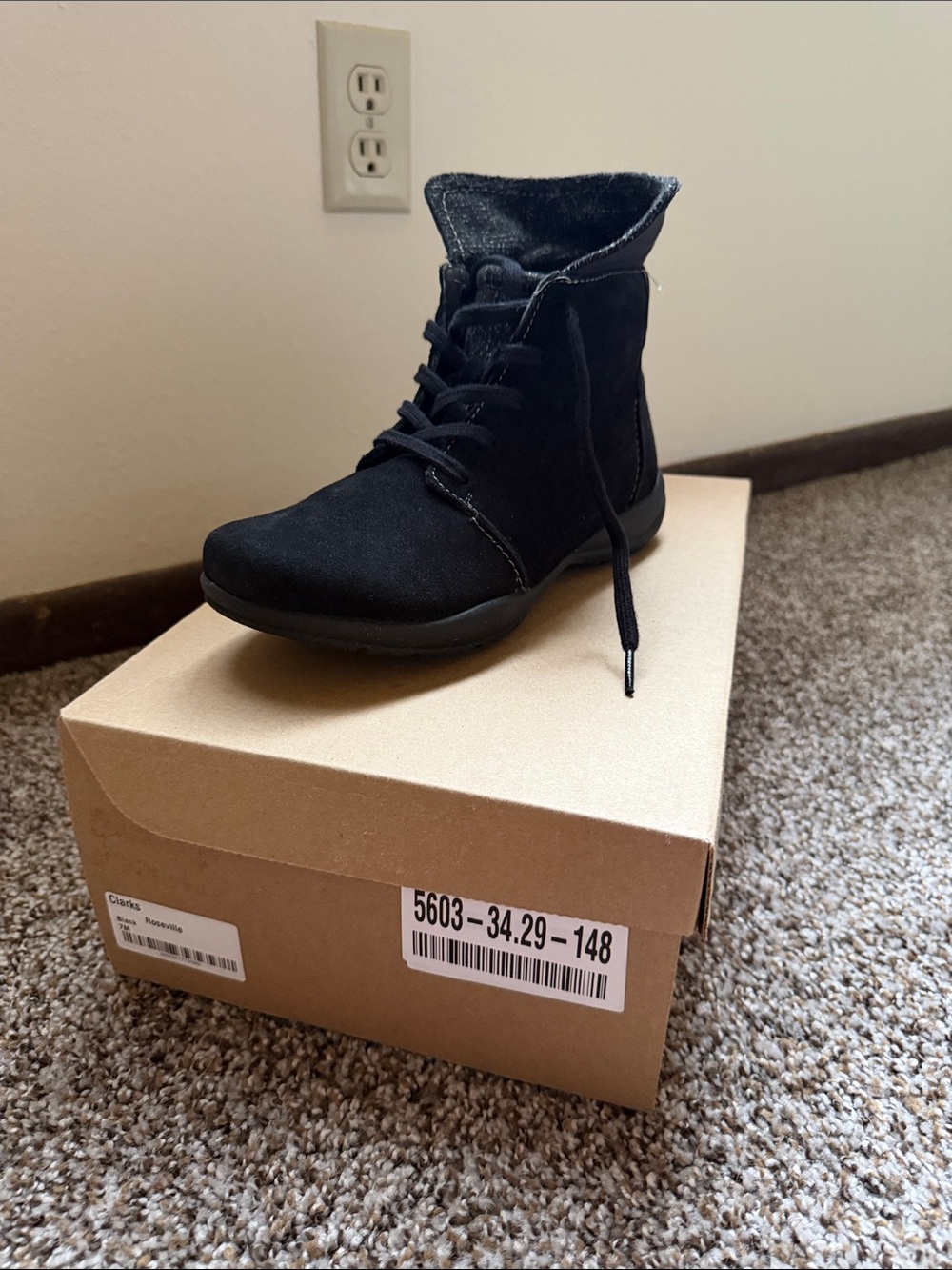 Clarks Women's Black Lace-Up Suede Ankle Boot